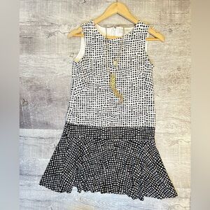 LOFT Black & White Geometric Drop-Waist Dress